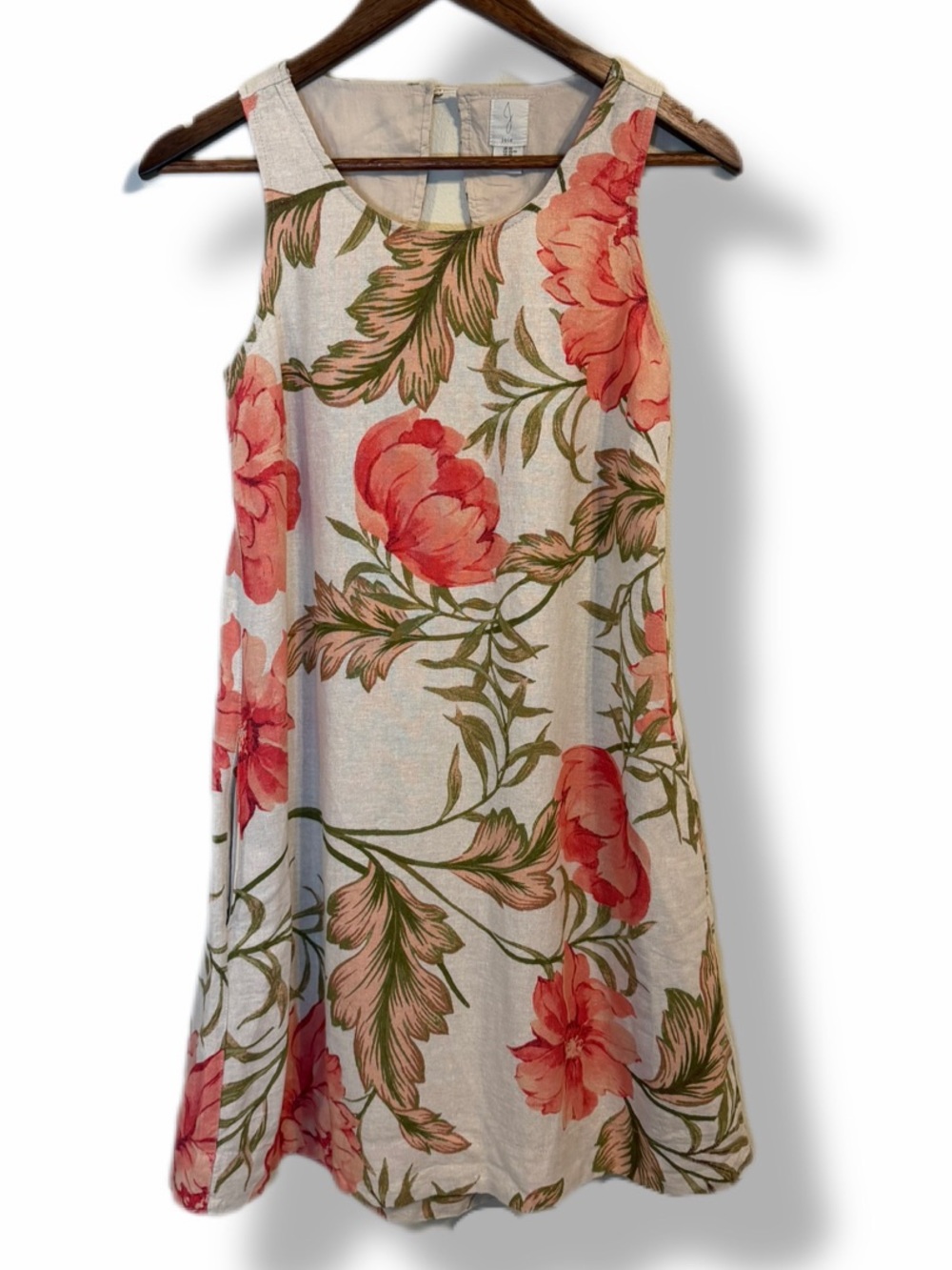 Joie Floral Linen Dress XS Sleeveless Keyhole Back Pink Green Summer